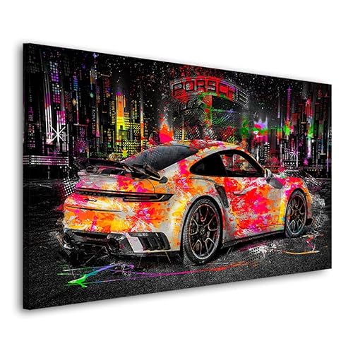 Kunstgestalten24 Leinwandbild Wandbild Auto Porsche 911 Turo Pop Art Style Kunstdruck Raum- u. Wanddekoration Übergrößen von Kunstgestalten24