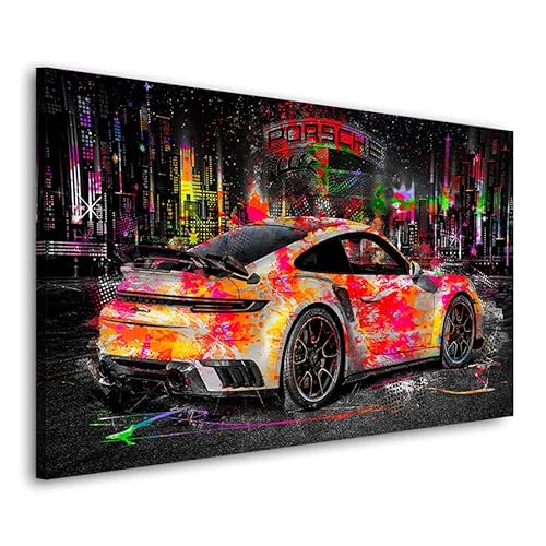 Kunstgestalten24 Leinwandbild Wandbild Auto Porsche 911 Turo Pop Art Style Kunstdruck Raum- u. Wanddekoration Übergrößen von Kunstgestalten24