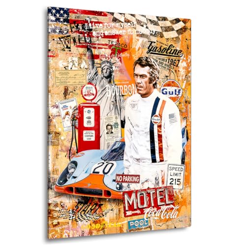 Kunstgestalten24 | Steve McQueen Wandbild auf Leinwand – Retro USA Design mit Porsche & Racing-Motiv – hochwertiger Druck mit Echtholz-Keilrahmen – Pop Art | 30x40x2cm von Kunstgestalten24