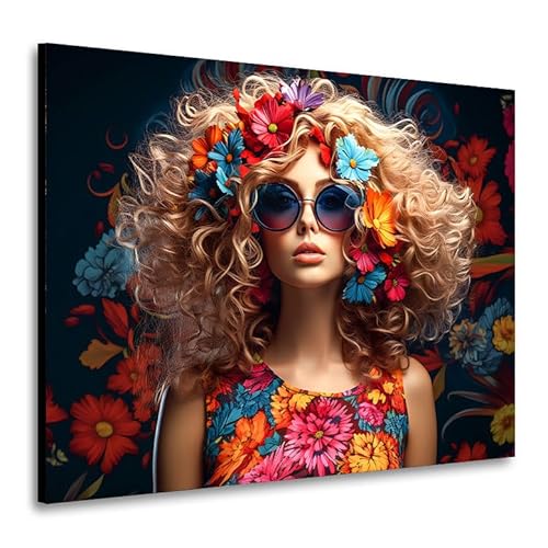 Kunstgestalten24 Wandbild Flower Power Frau Bohemian Blumen Lifestyle Bild auf Leinwand Kunstdruck Wanddeko von Kunstgestalten24