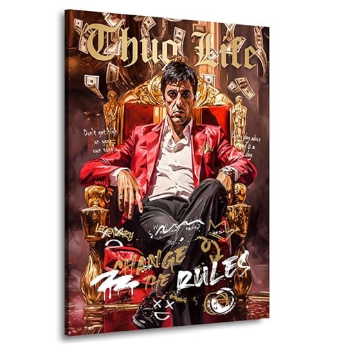 Kunstgestalten24 Wandbild Scarface Thug Life Pop Art Bild auf Leinwand Kunstdruck Raum- u. Wanddekoration von Kunstgestalten24