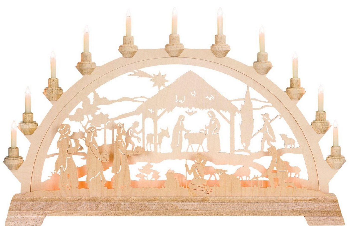 Kunstgewebe Taulin Schwibbogen Christgeburt mit Könige mit Vorbeleuchtung, 16 flammig elektrisch beleuchtet von Kunstgewebe Taulin