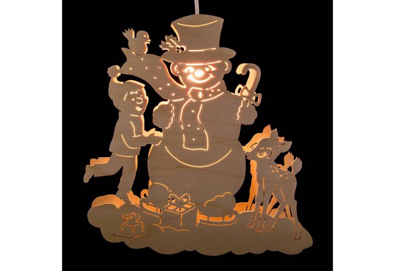 Kunstgewebe Taulin Schwibbogen Fensterbild Schneemann mit Kind und Kitz (33cm) von Kunstgewerbe Tauli von Kunstgewebe Taulin