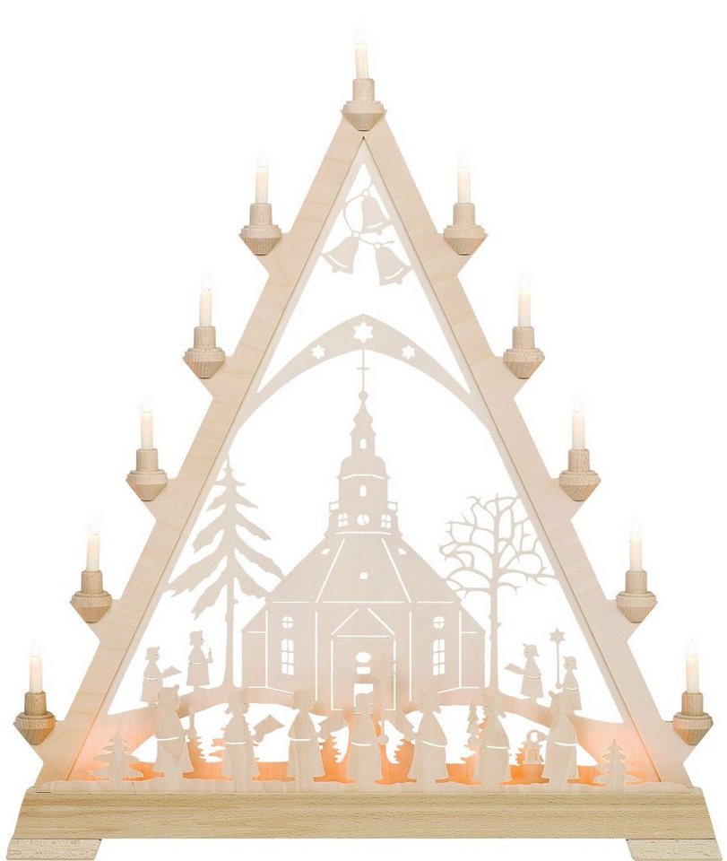Kunstgewebe Taulin Schwibbogen Lichterecke Motiv Seiffener Kirche, 16 flammig elektrisch beleuchtet von Kunstgewebe Taulin