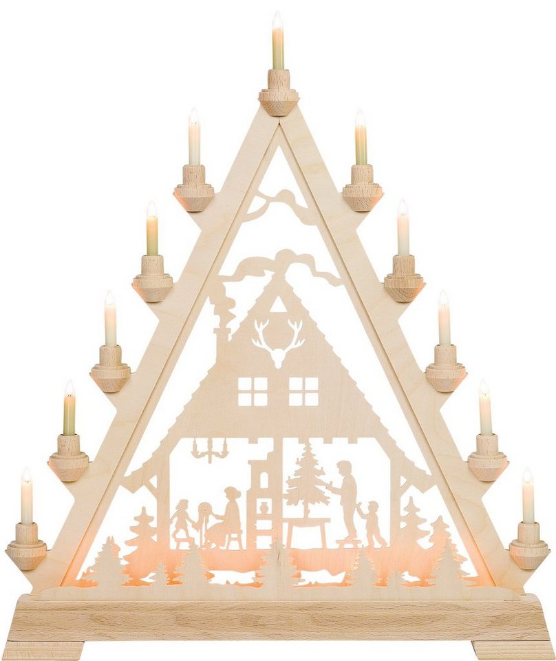 Kunstgewebe Taulin Schwibbogen Lichterecke Motiv Waldhaus, 16 flammig elektrisch beleuchtet von Kunstgewebe Taulin