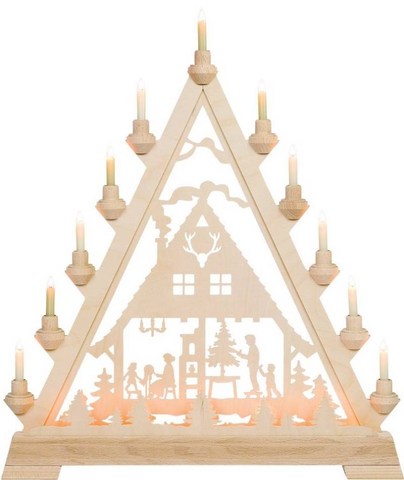 Kunstgewebe Taulin Schwibbogen Taulin Lichterbogen/Lichterecke Motiv Waldhaus, 16 flammig elektrisch beleuchtet von Kunstgewebe Taulin