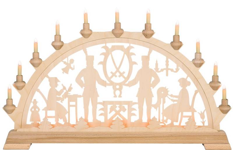 Kunstgewebe Taulin Schwibbogen Taulin Lichterbogen Motiv Erzgebirge, Handarbeit aus dem Erzgebirge von Kunstgewebe Taulin