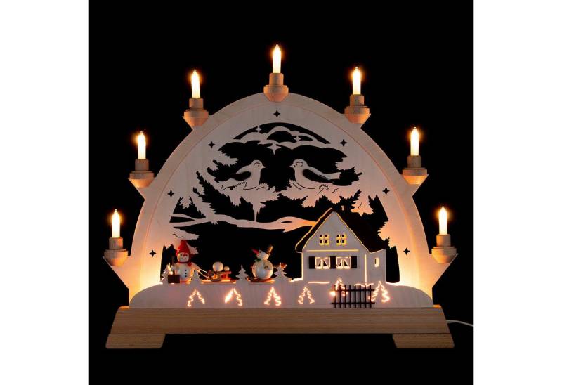 Kunstgewebe Taulin Schwibbogen Schwibbogen Haus mit Figuren - Schneemänner (48x42cm) von Kunstgewerbe von Kunstgewebe Taulin