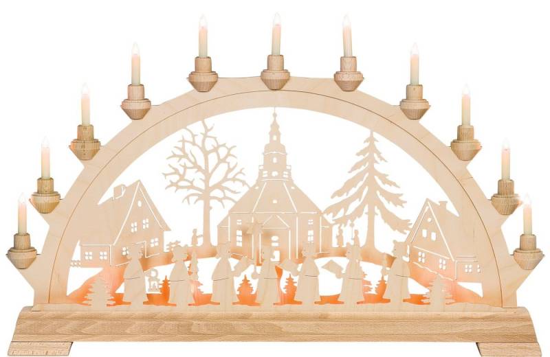 Kunstgewebe Taulin Schwibbogen Taulin Lichterbogen Seiffener Kirche - mit Vorbel., Handarbeit aus dem Erzgebirge von Kunstgewebe Taulin