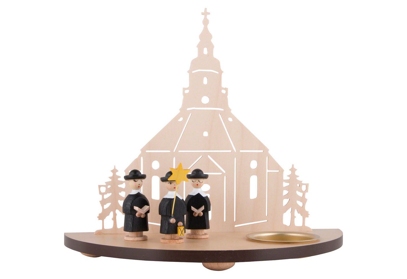 Kunstgewebe Taulin Schwibbogen Teelichtleuchter Seiffener Kirche mit Kurrende schwarz (16cm) von Kuns von Kunstgewebe Taulin