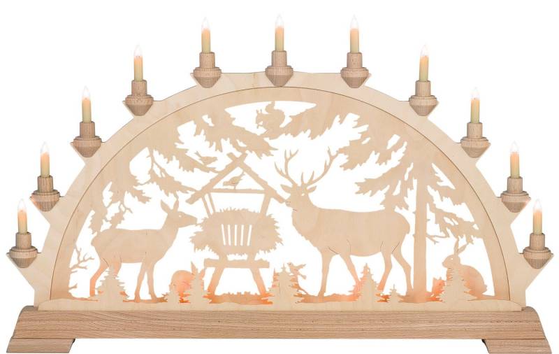 Kunstgewebe Taulin Schwibbogen Taulin Lichterbogen Wildfütterung - mit Vorbel., 16 flammig elektrisch beleuchtet von Kunstgewebe Taulin