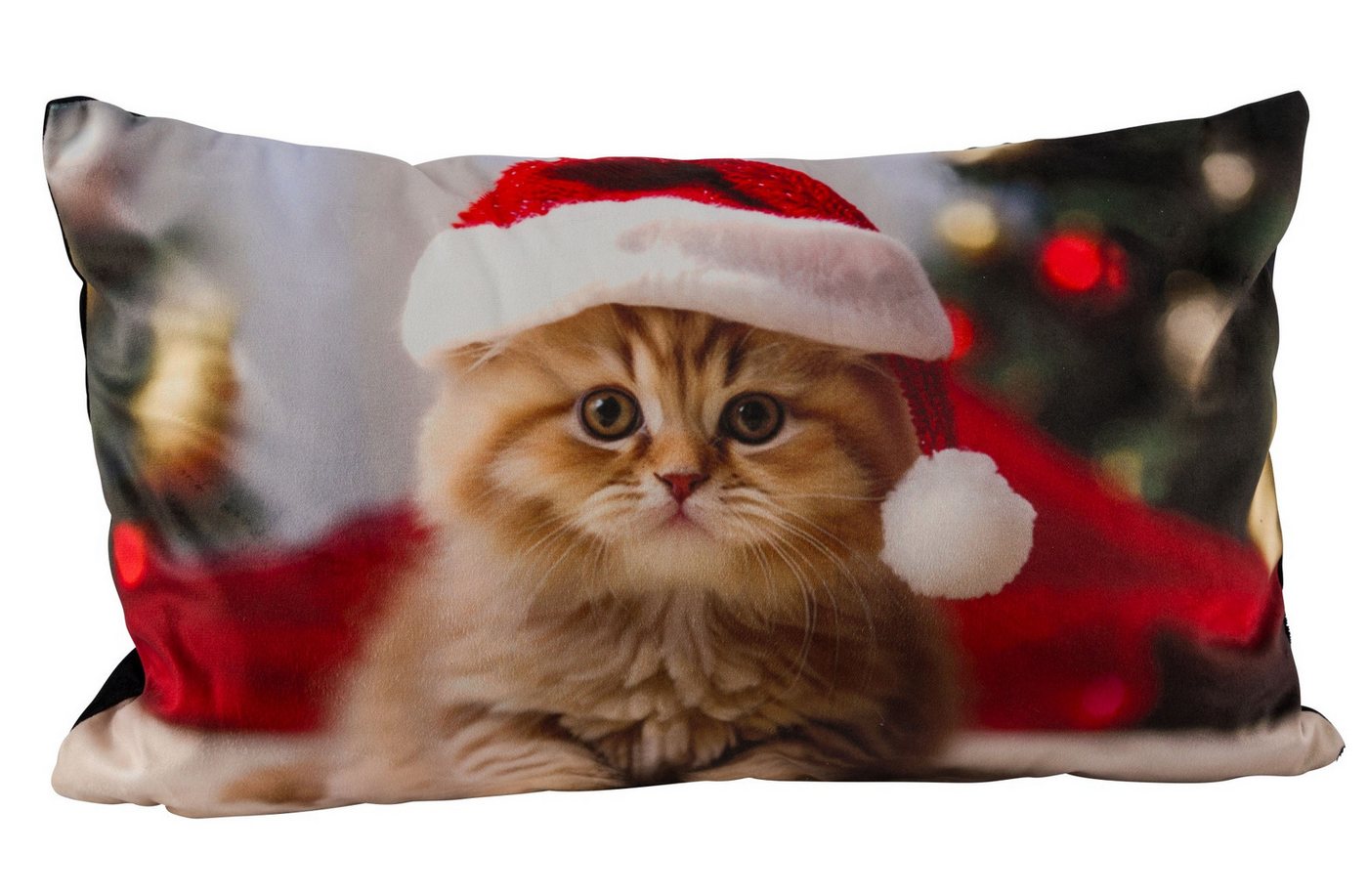 Kunstgewerbe Gehlmann Dekokissen Samtkissen in weihnachtlichem Design mit Katzenmotiv 50 cm, Katzenbaby mit Weihnachtsmütze Kunstgewerbe Gehlmann Dekokissen Samtkissen in weihnachtlichem Design mit Katzenmotiv 50 cm, Katzenbaby mit Weihnachtsmütze von Kunstgewerbe Gehlmann