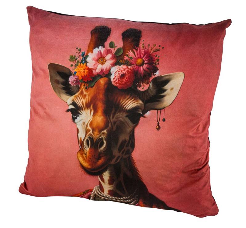 Kunstgewerbe Gehlmann Sofakissen Samtkissen Giraffe mit Blumenschmuck Apricot 45 x 45 cm, Giraffenmotiv von Kunstgewerbe Gehlmann