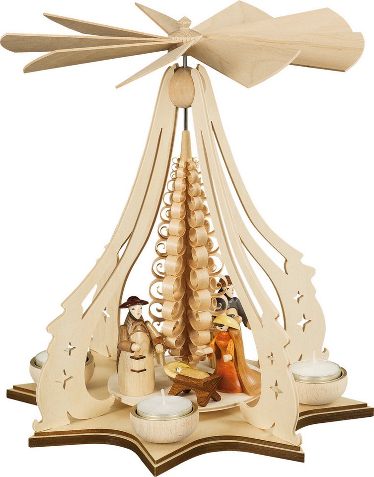 Kunstgewerbe Katja Taulin Weihnachtspyramide Christgeburt - Höhe: 37 cm, Handarbeit aus dem Erzgebirge von Kunstgewerbe Katja Taulin