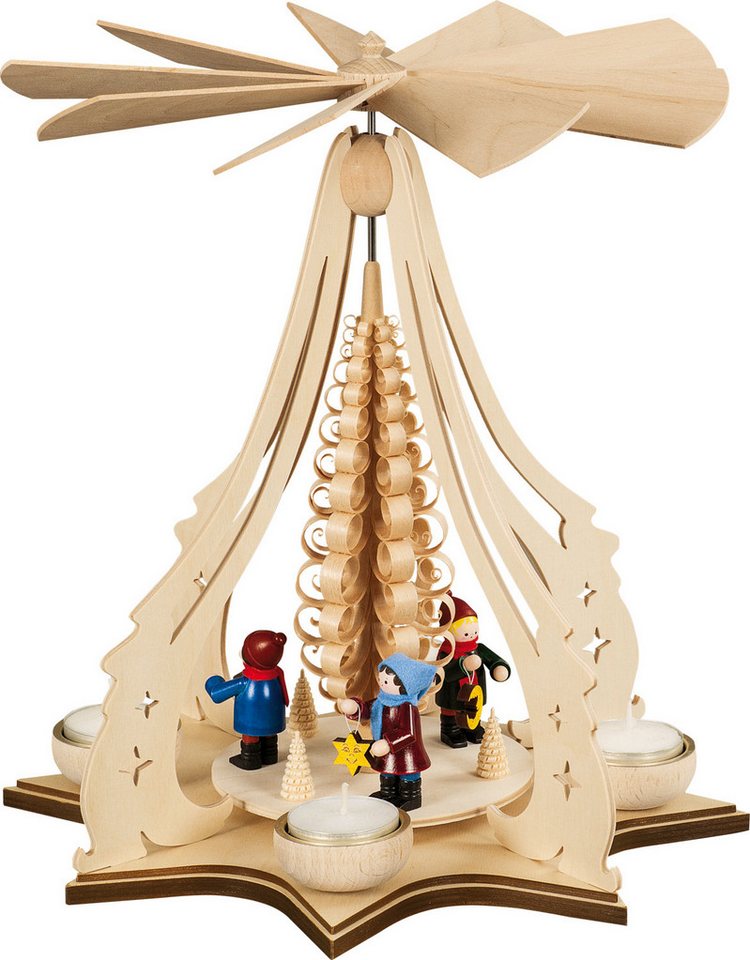 Kunstgewerbe Katja Taulin Weihnachtspyramide Lampionkinder farbig - Höhe: 37 cm, Handarbeit aus dem Erzgebirge von Kunstgewerbe Katja Taulin