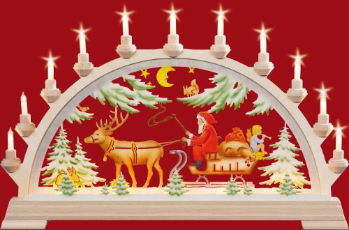 Kunstgewerbe Taulin Schwibbogen Nikolaus mit Schlitten, farbig - 65x40 cm von Kunstgewerbe Taulin