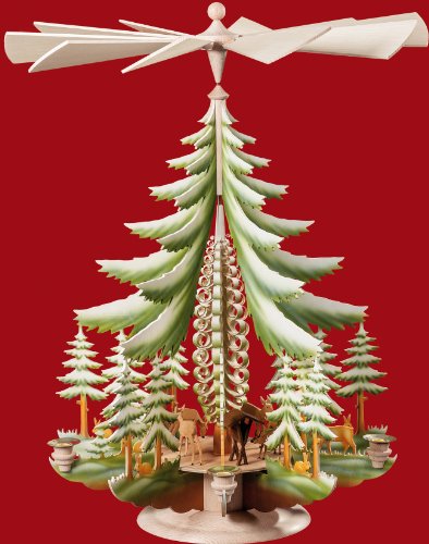 Weihnachtspyramide 1-stöckige Pyramide mit geschnitzten Rehen, farbig - 62cm - Original Erzgebirge - Kunstgewerbe Taulin von Kunstgewerbe Taulin