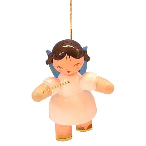 Christbaumschmuck Engel Dirigent - Blaue Flügel - schwebend - 5,5 cm von Kunstgewerbe Uhlig