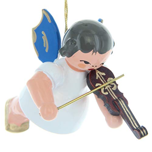Christbaumschmuck Engel mit Violine - Blaue Flügel - schwebend - 5,5 cm von Kunstgewerbe Uhlig