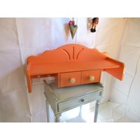Ausgefallenes Shabby Holzregal Küchenregal Orange Mit Schublade von KunsthaeuschenDeling