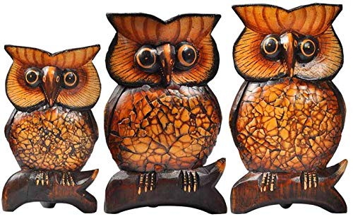 Kunsthandwerk Asien 1 Eule Juhu aus Albesia-Holz, Verschiedene Größen, Eulen-Figur aus Holz (ca. 15 cm) von Kunsthandwerk Asien