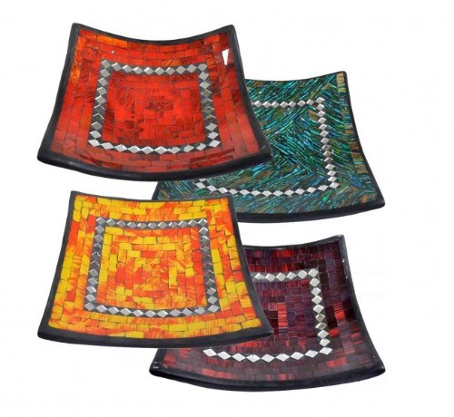 Kunsthandwerk Asien Glas-Mosaik-Schale mit hintermalten Glassteinen belegt - Dekoschale 20 cm von Kunsthandwerk Asien