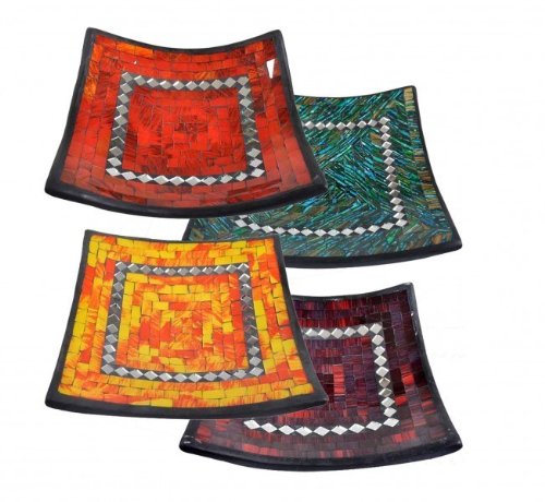 Kunsthandwerk Asien Glas-Mosaik-Schale mit hintermalten Glassteinen belegt - Dekoschale 25 cm, Farbe:rot von Kunsthandwerk Asien