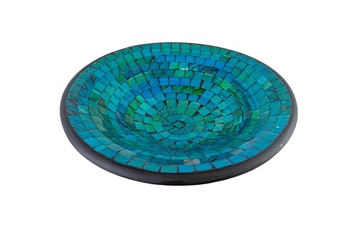 Kunsthandwerk Asien Glas-Mosaik-Schale mit hintermalten Glassteinen belegt - Dekoschale 37 cm, Farbe:blau/grün von Kunsthandwerk Asien