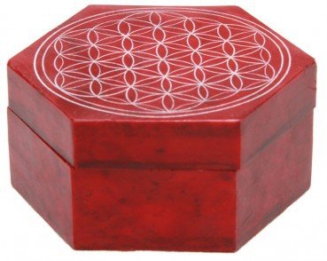 Schatulle aus Speckstein, handgefertigt mit der Blume des Lebens, wahlweise in 2 Farben, Grösse:7.5 x 4 cm Rot von Kunsthandwerk Asien