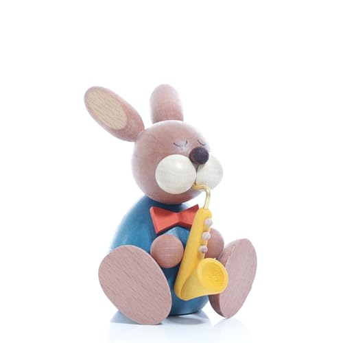 Kunsthandwerk Ullrich Osterhase sitzend mit Saxophon Höhe 9cm NEU Osterfigur Holzhase von Kunsthandwerk Ullrich