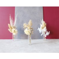 Mini Trockenblumenstrauß in Weiß & Beige - Kleiner Blumenstrauß Als Geschenk Boho Strauß Mit Vase von KunstharzArt