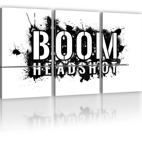 Kunstlab Boom Headshot Gamer Wandbilder auf Leinwand Besser als Poster - 135x80 cm 3-Teilig: Weiss-schwarz s von KL KUNSTLAB