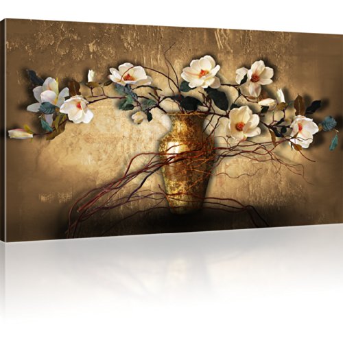 KL KUNSTLAB Magnolien in der Vase Wandbild Blumen Bilder auf Leinwand - 80x45 cm 1-Teilig: Mehrfarbig von KL KUNSTLAB