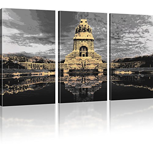 Leinwandbild Dekoration Goldenes Völkerschlachtdenkmal Architektur Leipzig Gold Kunstdruck - 135x80 cm 3-Teilig: Schwarz-weiß von KL KUNSTLAB