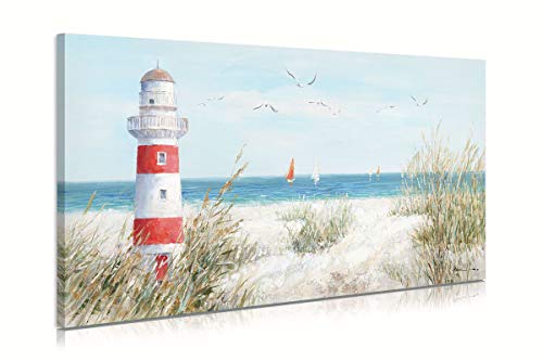 Leuchtturm-Bilder, Strand-Dekoration für Zuhause, Möwen-Thema, Küstenhaus, Hafen, Poster, Ozeanszene, Segelboot, Wandkunst, Blaugrün, Meereslandschaft, Dekor, einfach aufzuhängen, 101.6 x 50.8 cm von Kunstorner