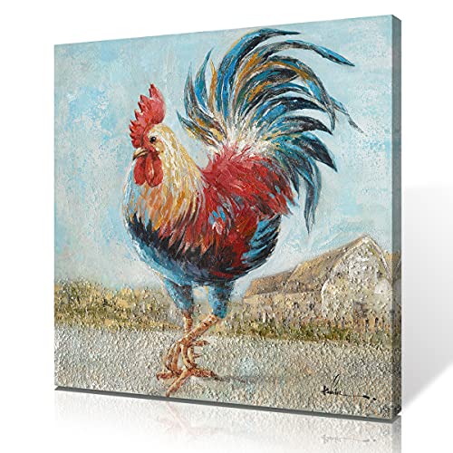 Wanddekoration mit Hahn, Wandkunst: Vintage-Farmhaus-Wanddekoration, Hahnbilder für die Küche, goldfarbenes Bauernhof-Bilder, buntes Hühnergefieder, Hahn-Dekor, Hahn-Bild für Esszimmer, 61 x 61 cm Wanddekoration mit Hahn, Wandkunst: Vintage-Farmhaus-Wanddekoration, Hahnbilder für die Küche, goldfarbenes Bauernhof-Bilder, buntes Hühnergefieder, Hahn-Dekor, Hahn-Bild für Esszimmer, 61 x 61 cm von Kunstorner
