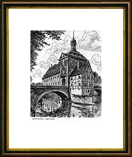 Einfarbige Radierung Bamberg, Rathaus im Rahmen Braun-Gold von Kunstverlag Christoph Falk