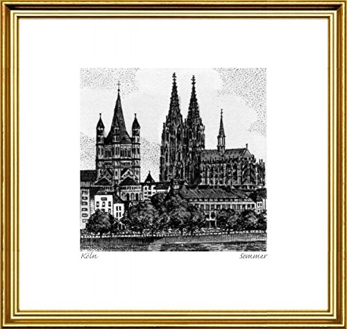 Kunstverlag Christoph Falk Einfarbige Radierung Köln, Dom und St. Martin im Rahmen Goldkehle von Kunstverlag Christoph Falk