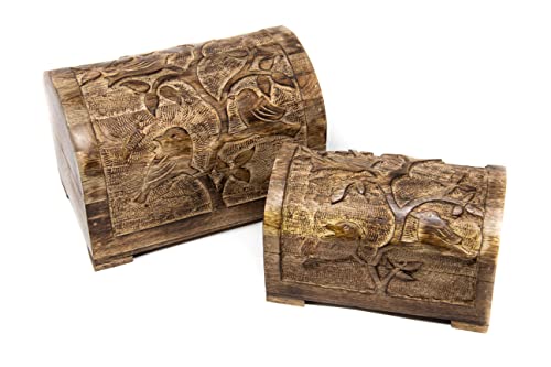 Kunstversteck 2-er Set Schatztruhe Schatzkiste Bird Box, massive Holz-Schatulle braun, 23 und 19 cm lang von Kunstversteck