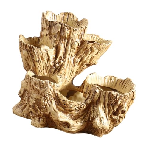 Kuntesetty Baumstumpf Blumentopf Blumenvase Pflanzgefäß Harz Ornament mit Mehreren Vertiefungen für Sukkulenten Oder Kleine Pflanzen für Terrasse Garten Und Bür, Holz von Kuntesetty