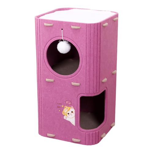 Kuntesetty Großes Katzenhaus mit Kratzfunktion Und Mehreren Etagen Aus Langlebigem Filzmaterial für Wohnungen Und Häuser, 2-Schicht-violett von Kuntesetty