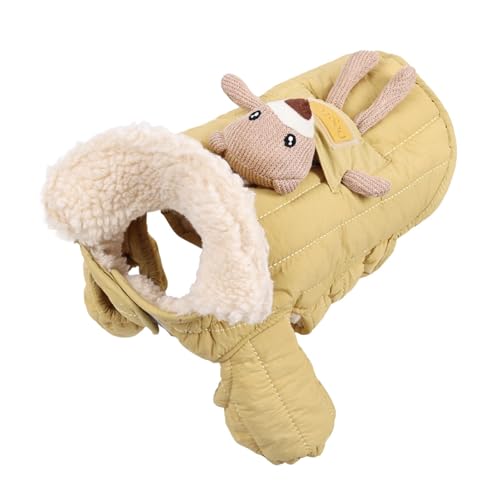 Kuntesetty Hundewinterjacke Gesteppter Hundemantel Winterkleidung für Welpen mit Weichem Fleecefutter Und Leinenloch Sowie Abnehmbarem für Kaltes Wetter, Yellow L von Kuntesetty