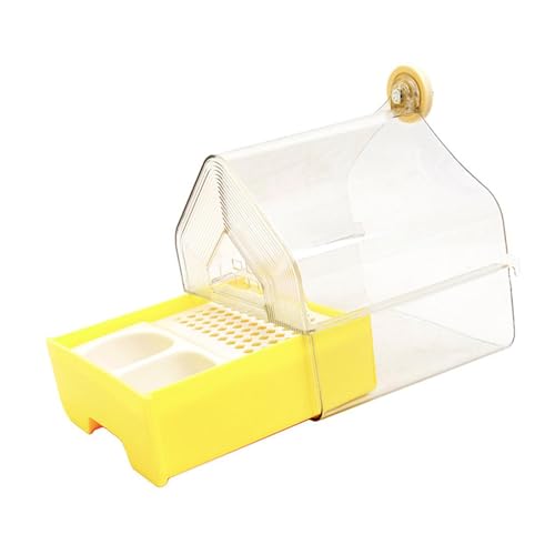 Kuntesetty Parrot Bathing Box 3 in 1 Vielseitige Badebox Futterstation Tränke Herausnehmbares Tablett Transparenter für Sittiche Papageien Kanarienvögel, Gelb von Kuntesetty