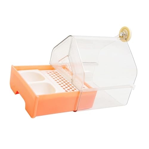 Kuntesetty Parrot Bathing Box 3 in 1 Vielseitige Badebox Futterstation Tränke Herausnehmbares Tablett Transparenter für Sittiche Papageien Kanarienvögel, Rosa von Kuntesetty