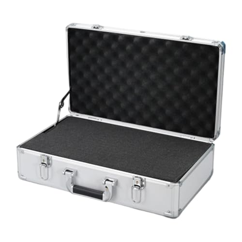 Kuntesetty Tragbare Aufbewahrungsbox aus Aluminium, Elektrowerkzeug-Organizer mit Schaumstoffeinlage, Silber, 48x28x14cm von Kuntesetty