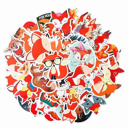 Füchse Aufkleber Sticker Tiere Anime Sticker - 50 Stück Fox Sticker Set, Aufkleber Kinder Vintage Sticker Aufkleber Tiere, Sticker Anime und Aufkleber Fahrrad und Laptop, Fuchs Deko Sticker Aesthetic von Kunxing