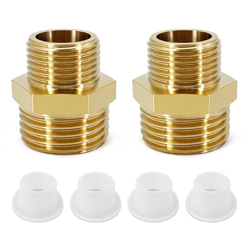 Reduziernippel Doppelnippel Reduzierung Messing 1/2 auf 3/8 - Reduzierstück 1/2 Zoll auf 3/8 Zoll Adapter, Außengewinde Messing Doppelnippel, Rohrinstallation, Kommt mit 4 Silikon-Rohband(2 Stück) von Kunxing