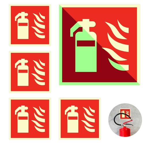 Feuerlöscher Schild Brandschutzzeichen - Schild Feuerlöscher, Brandschutzschild Aufkleber, Langnachleuchtend 15x15 cm PVC Nachleuchtend Selbstklebende, für feuerlöscher für Zuhause, Auto, Büro 5 Stk von Kunxing