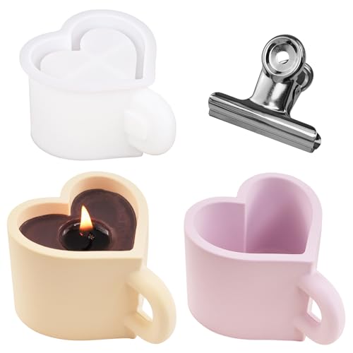 Kunyeah Herz Tasse Harz Form mit Griff Love Shape Mug Silikonform Kerzenhalter Form DIY Schmuck Lagerung Fall Form Epoxy Harz Handwerk Gießen Form für Kerze Seife Süßigkeiten Home Decor von Kunyeah