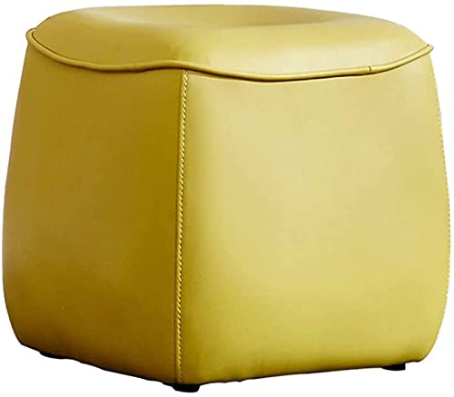 Kunyun Hocker Sofa Hocker Fußhocker Poufs Kreative Fußhocker Schuhbank Fußtritthocker PU-Leder Gepolsterte Sitzfläche Dekoratives Wohnzimmer (Größe: 42X42X40CM,Farbe:Gelb) von Kunyun
